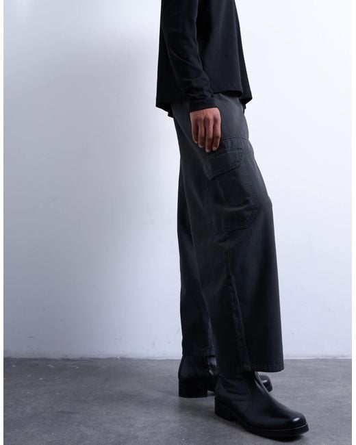 Topman Blue Canvas Barrel Cargo Trouser for men