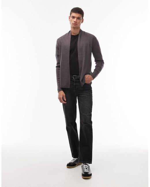 AllSaints Gray Mode Merino Wool Open Knit Logo Cardigan for men