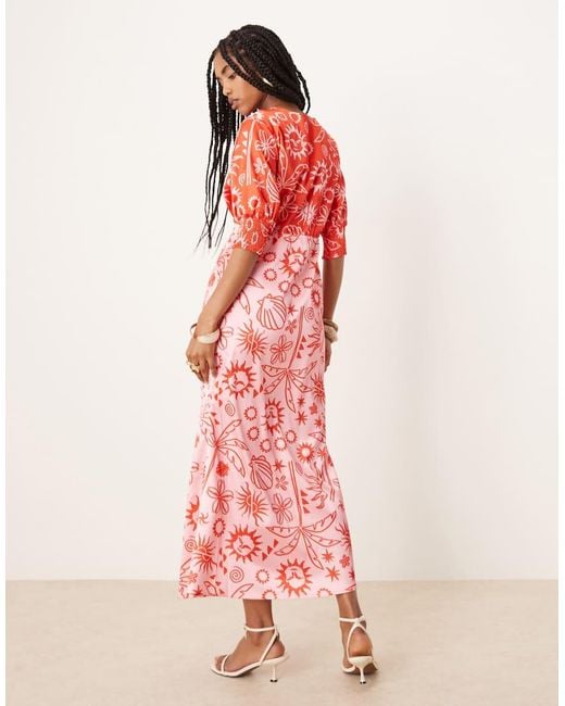 Never Fully Dressed Pink Palm Print Contrast Midaxi Dress
