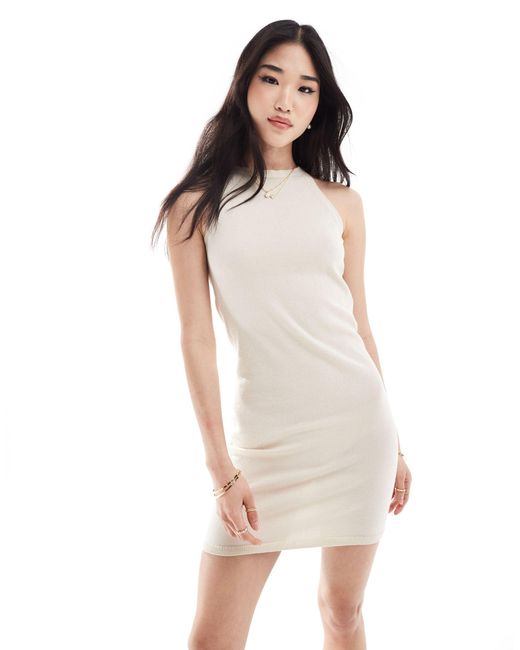 Vero Moda White – hochgeschlossenes strick-minikleid