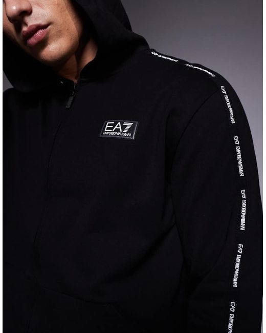 EA7 Blue Armani Zip Hoodie With Logo Tape Detail for men