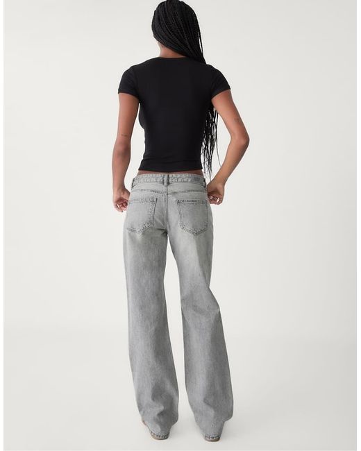 Stradivarius Gray Low-Waist Straight Fit Jeans