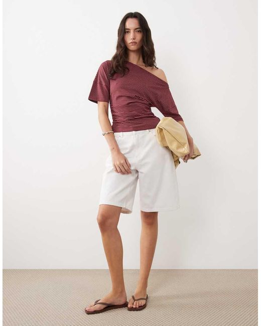 ASOS Red Boat Neck Cinched Waist Top