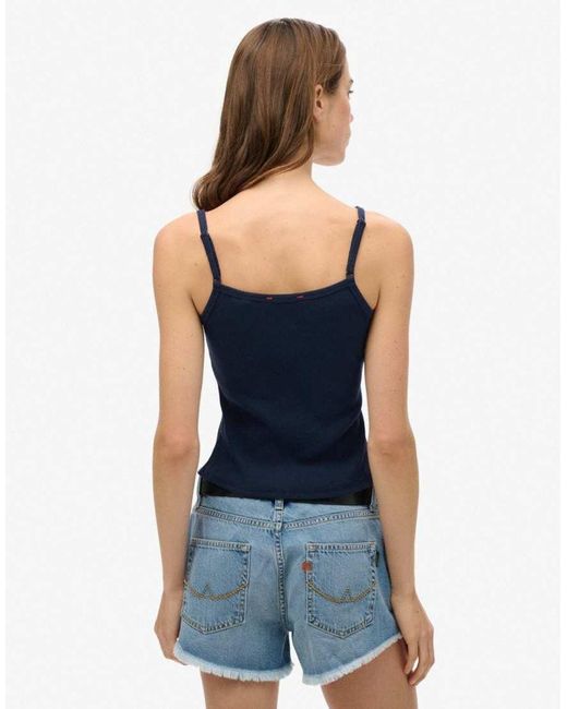 Superdry Blue Athletic Essentials Graphic Button Cami Top