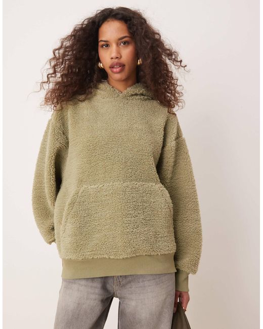 ASOS Natural – oversize-kapuzenpullover aus teddyfell