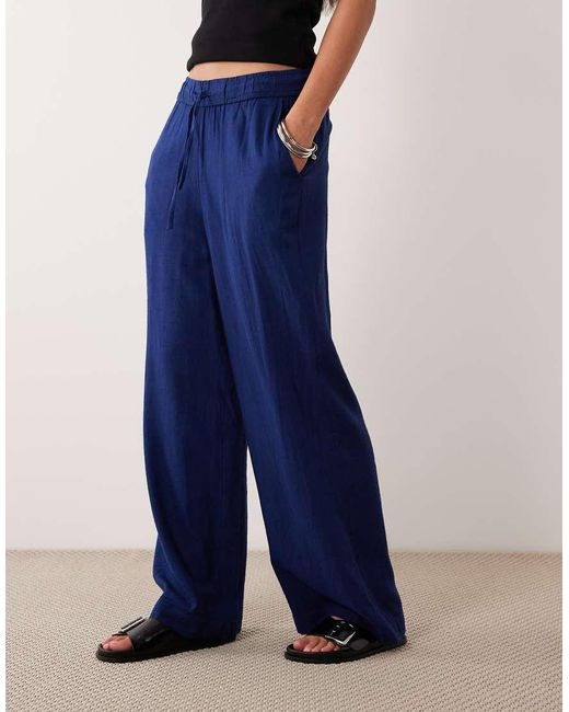 New Look Blue Linen Mix Wide Leg Trousers