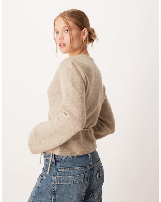 Gina Tricot Natural Long Sleeve Knitted Wool Alpaca Wrap Cardigan