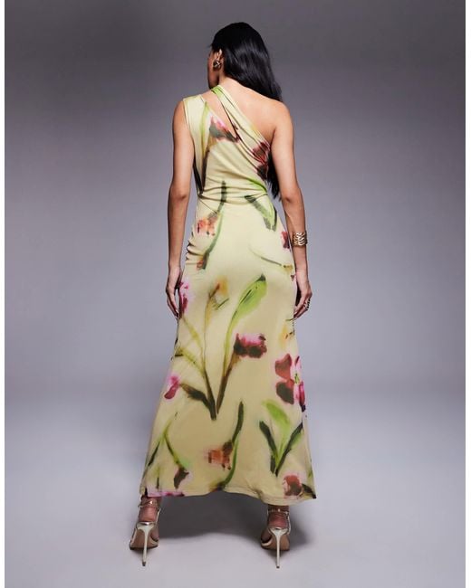 Robe mi-longue asymétrique en tulle à imprimé fleurs avec découpe ASOS en coloris Green