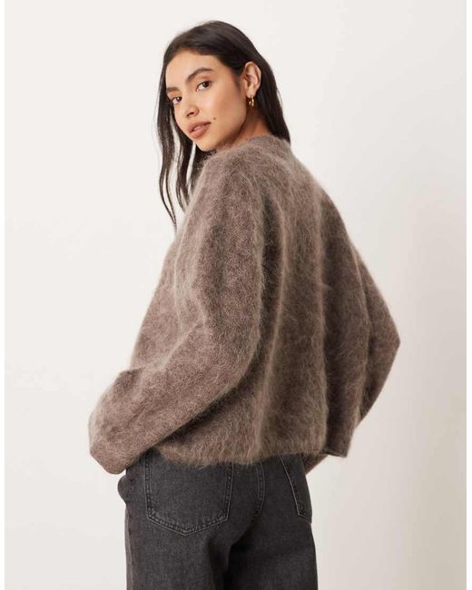 ASOS Brown Premium Mohair Wide Sleeve Jumper With V Neck
