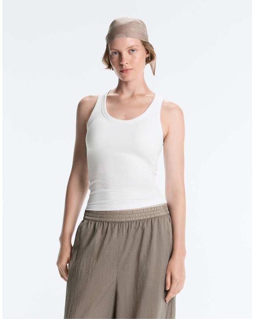 Oysho White Rib Modal Blend Tank Top