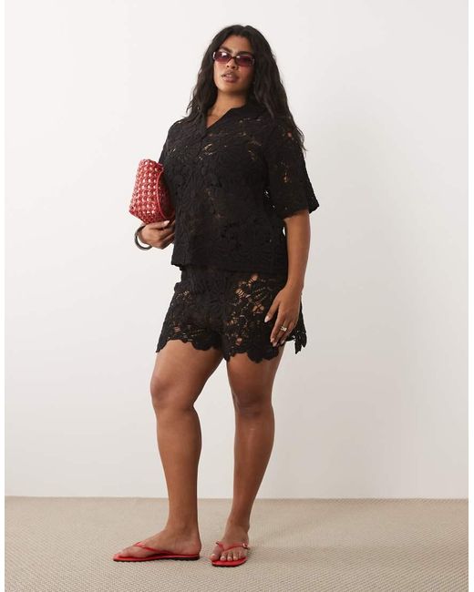 ASOS Black Asos Design Curve Crochet Short Co-Ord