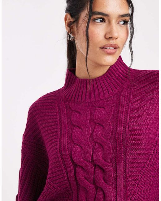 Wednesday's Girl Red Wednesdays Girl Cable Knit High Neck Jumper
