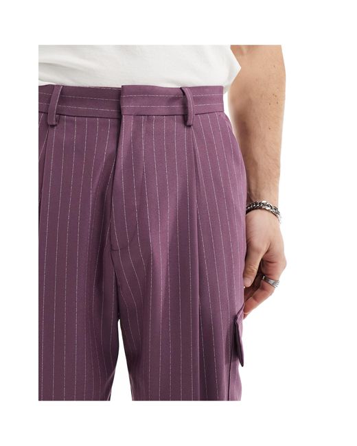 Pantalon taille haute ultra large élégant avec poches cargo et fines rayures ASOS pour homme en coloris Purple