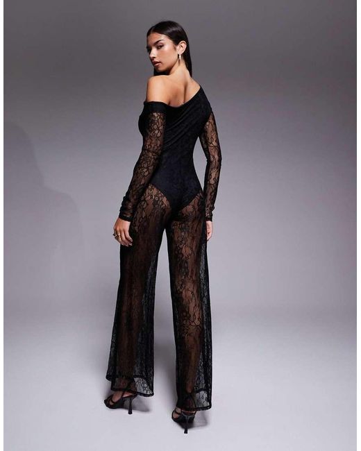 ASOS Blue Lace Wide Legged Jumpsuit With Body Suit Lining And Open Back
