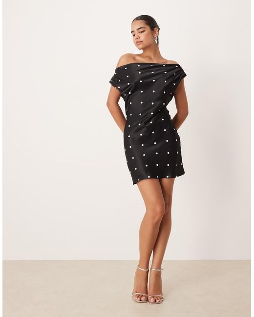 ASOS Black Satin Drape One Shoulder Mini Dress