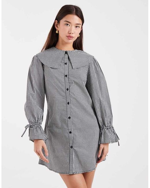 Wednesday's Girl Gray Oversized Collared Mini Dress