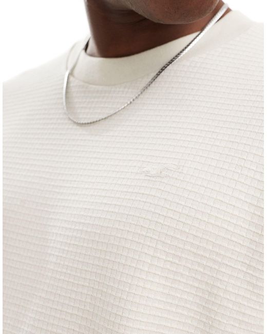 Hollister White Icon Logo Textural Grid Relaxed Fit T-shirt for men