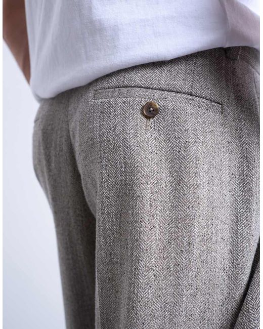 Topman White Herringbone Relaxed Trousers for men