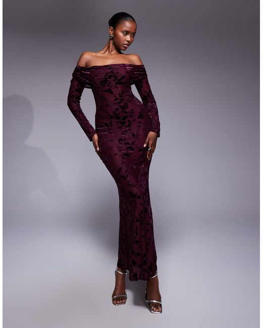 TFNC London Off Shoulder Long Sleeve Maxi Dress in Purple | Lyst TFNC London Off Shoulder Long Sleeve Maxi Dress in Purple | Lyst