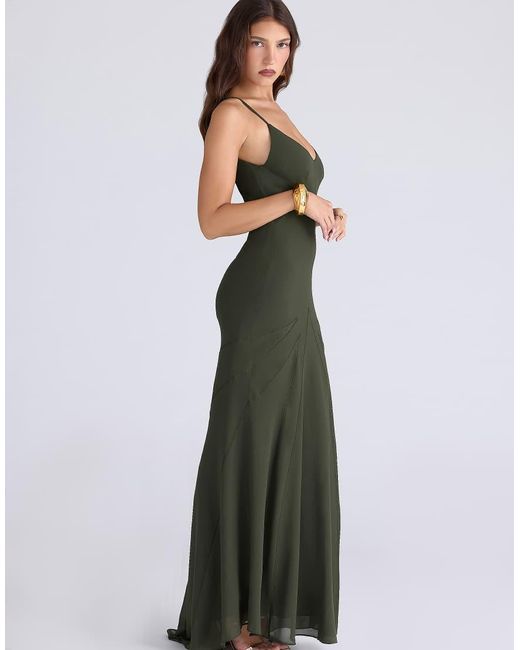 House Of Cb Green Sacha Forest Georgette Panelled Maxi Dress
