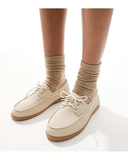 Scarpe Da Barca Stringate Tortora A Pianta Larga di London Rebel in Natural