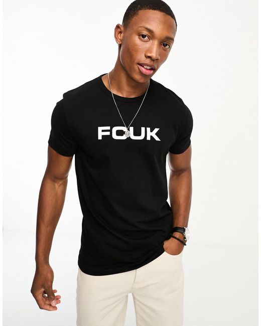 Camiseta negra con logo estampado French Connection de hombre de color Black