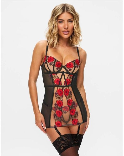 Ann Summers Red Caged Rose Padded Cami Suspender