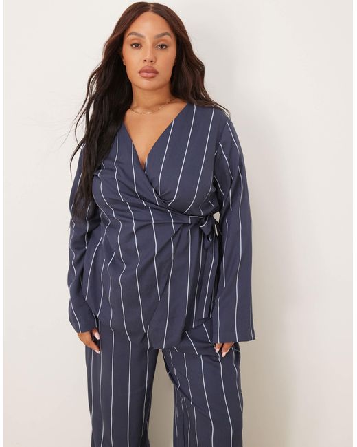 ASOS Blue Curve Wrap Front Top Co-Ord
