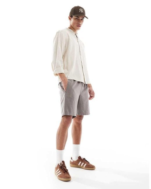 Pull&Bear White Linen Rich Long Sleeve Textured Grandad Shirt for men