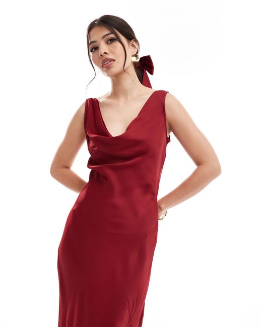 Maids To Measure Red Bridesmaid Cowl Front Maxi Dress