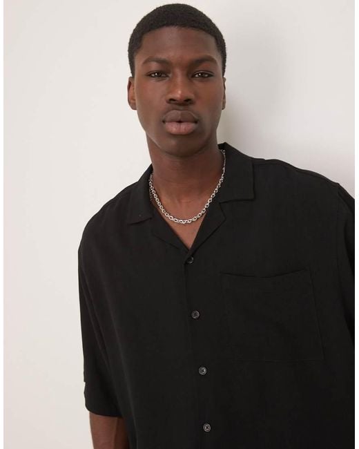 Camicia Oversize Squadrata Effetto Lino Nera di ASOS in Black da Uomo