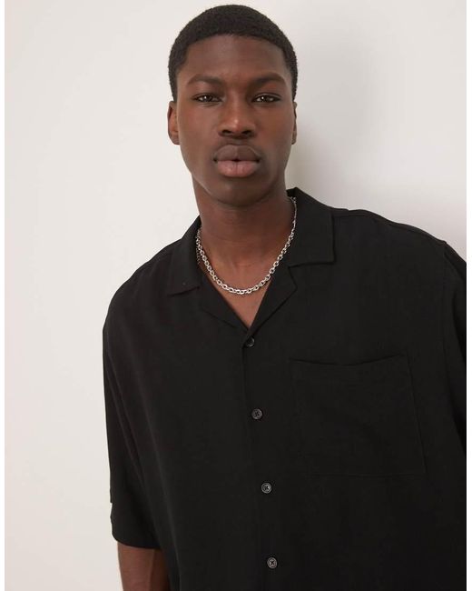 Camisa Negra De Corte Cuadrado Extragrande De Tejido Efecto Lino De (Parte De Un Conjunto) ASOS de hombre de color Black