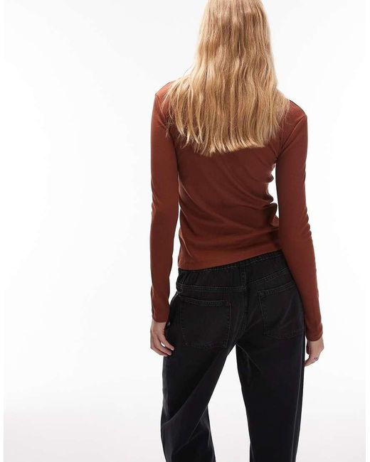 & Other Stories Red Soft Jersey Rib Long Sleeve Top