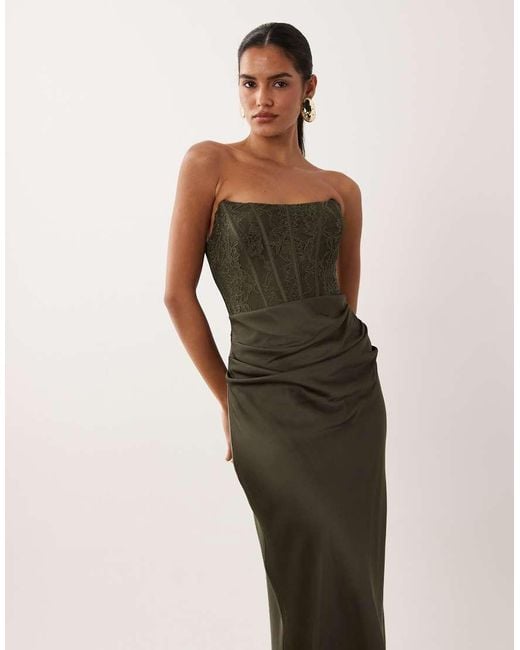 Forever New Natural Satin Lace Corset Draped Detail Maxi Dress