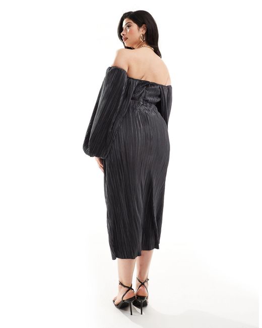 Asos design curve - robe plissée mi-longue avec détail effet superposé et dos ouvert - anthracite ASOS en coloris Black