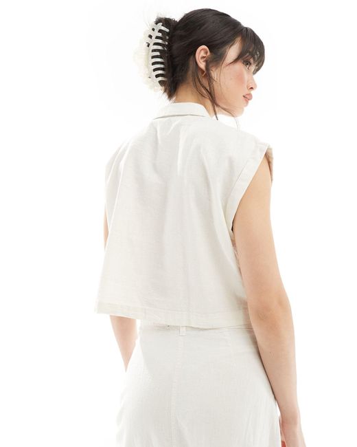 Vero Moda White Cropped Linen Shirt Co-ord