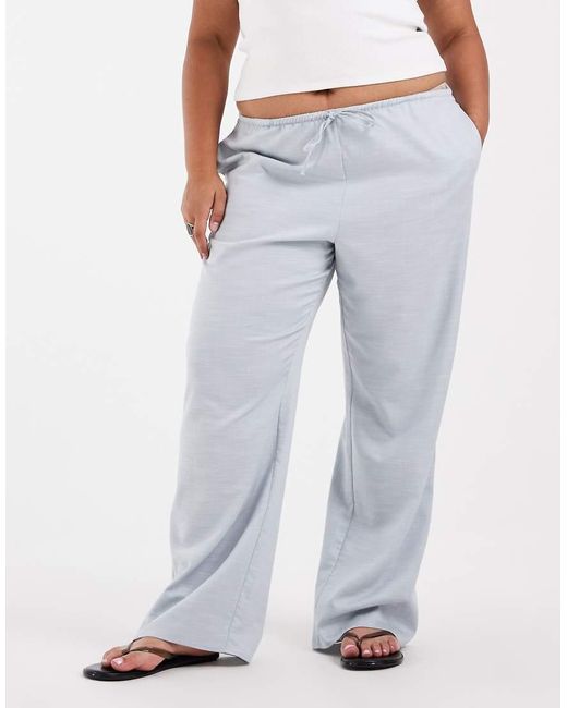 ASOS Blue Asos Design Curve Satin Wide Leg Pull On Trouser In