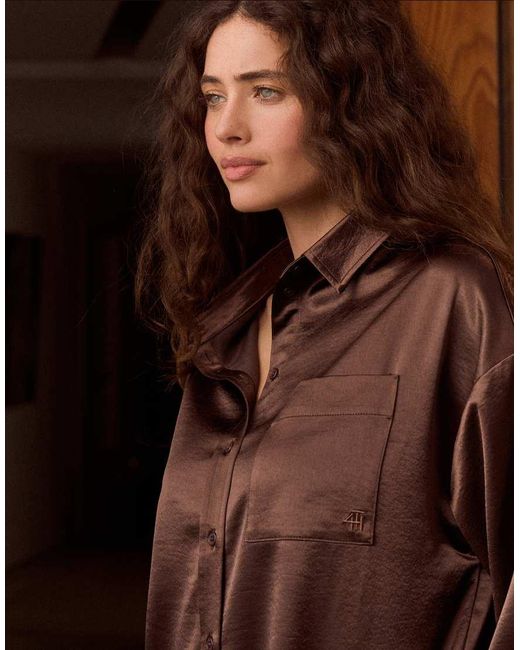 4th & Reckless Brown Satin Pocket Front Button Through Shirt Co-ord