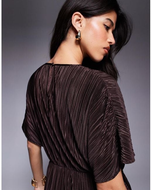 ASOS Blue Plisse Short Sleeve Wrap Tie Maxi Dress