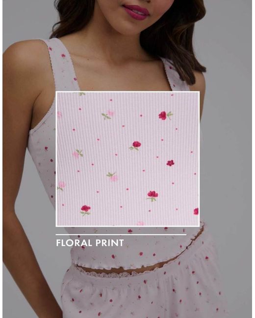 Boux Avenue White Floral Ribbed Short Pyjama Set With Ruching Detail