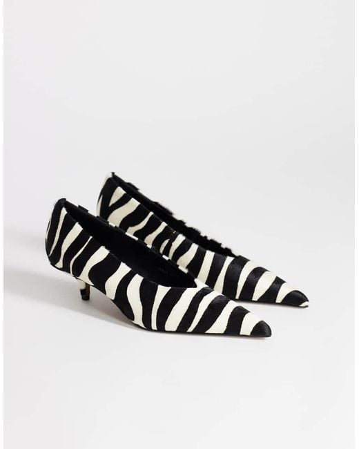 TOPSHOP Black Avril Hair On Real Leather Kitten Heel Mid Court Shoe