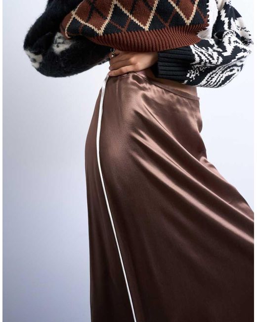 TOPSHOP White Satin Maxi Bias Skirt With Piping