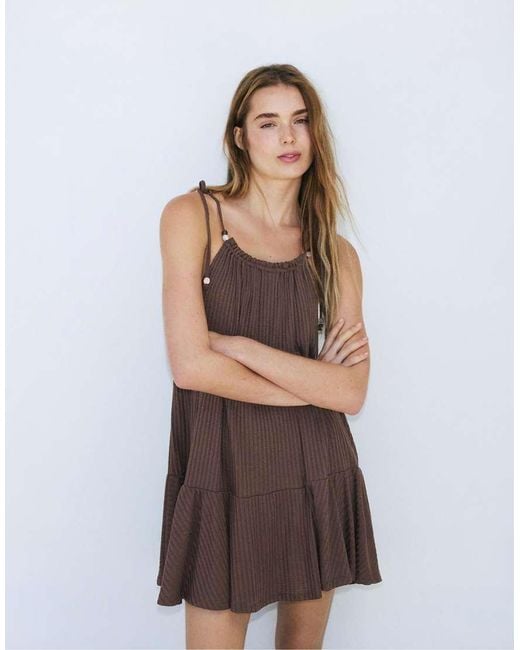 Pull&Bear Brown Paneled Strappy Dress