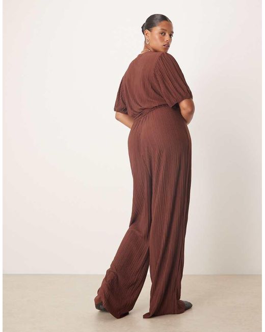 Vila Curve Red Plisse Wrap Front Jumpsuit