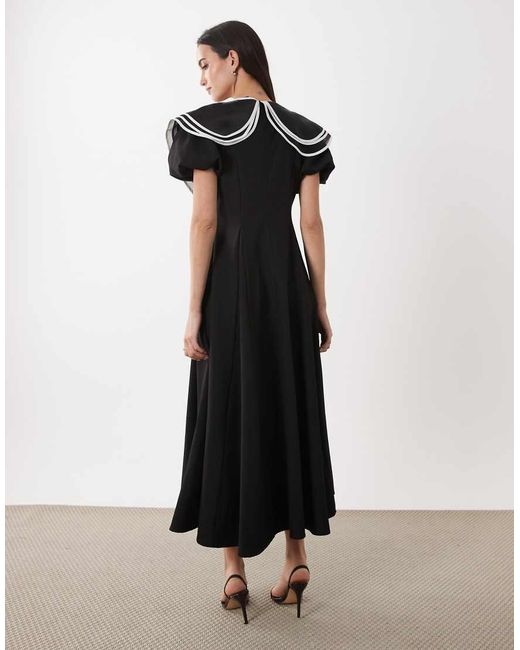 Sister Jane White Oversized Collar Puff Sleeve Midi Dress