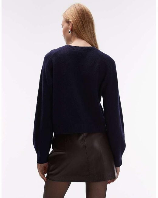 & Other Stories Blue Crew Neck Jumper With Volume Sleeves