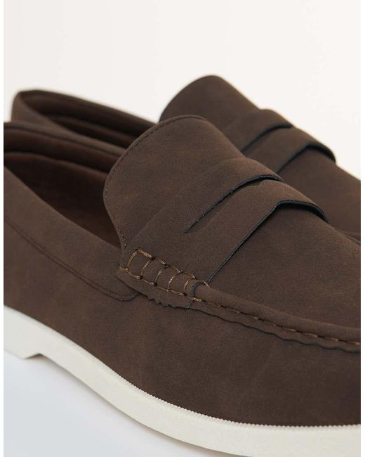 Threadbare Brown Faux Suede Penny Loafers for men