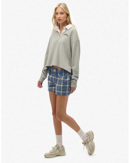 Superdry Blue Cotton Check Elastic Shorts