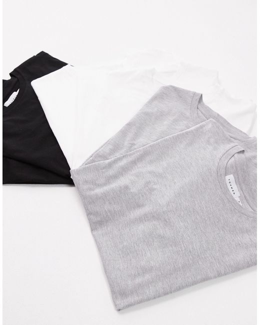 Confezione da 7 t-shirt classiche nera, grigio mélange e bianca di Topman in Gray da Uomo