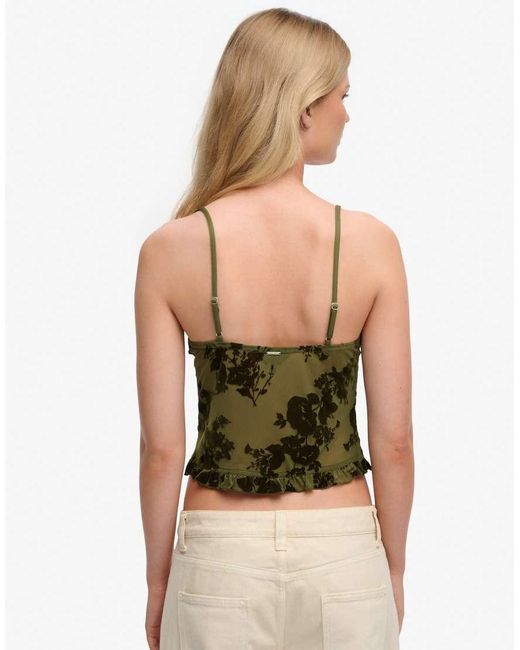 Superdry Green Flocked Mesh Cami Top